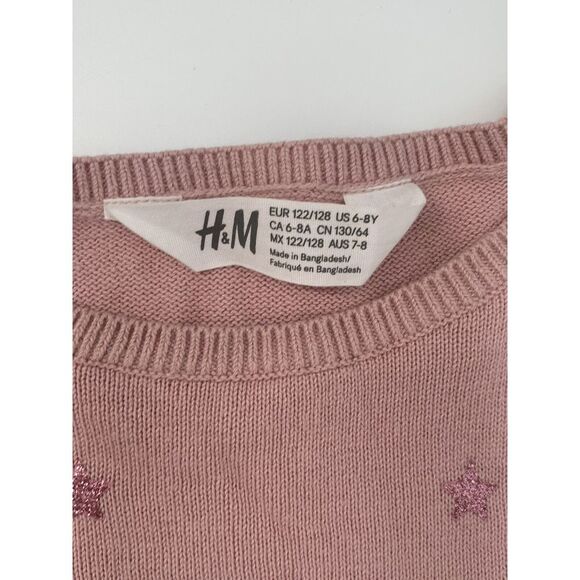 H&M Pink with Sparkle‎ Stars Pullover Crew Neck Knit Girl's Sweater Size 6-8Y - Picture 3 of 6